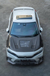 Honda Civic 11th Gen FE1 FE2 FE4 2022-ON with Aftermarket Parts - V2 Tempered Glass Clearview Style Hood Bonnet Carbon Fiber / FRP from CMST Tuning